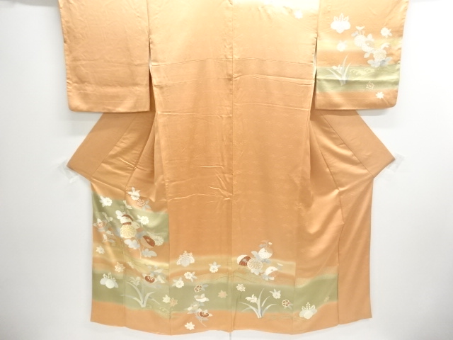 JAPANESE KIMONO / HOMONGI / EMBROIDERY / KIKU & PAULOWNIA / ONE CREST